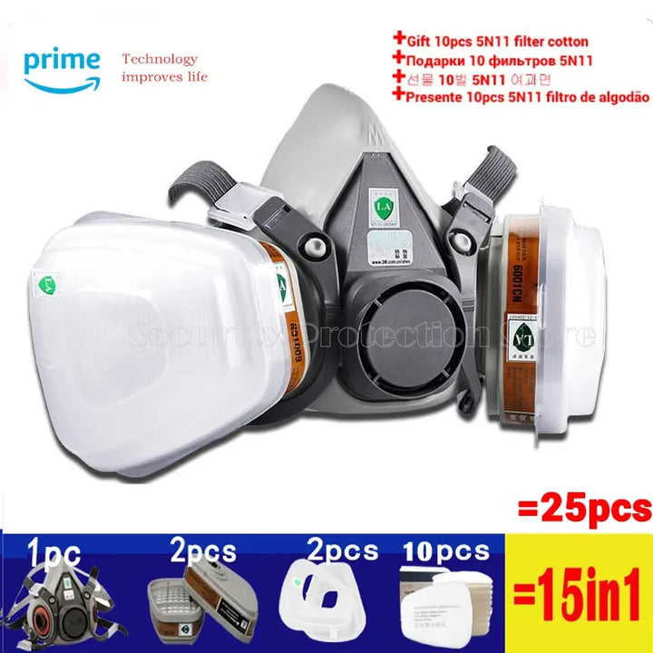 Respirator mask with filters and Amazon Prime logo on a white background
