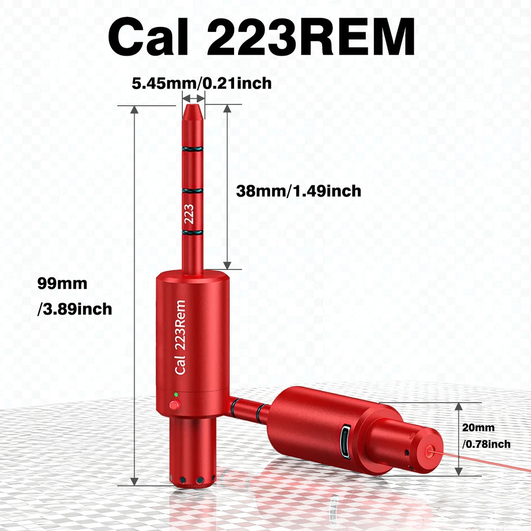 Red gun sight with measurements labeled on a white background