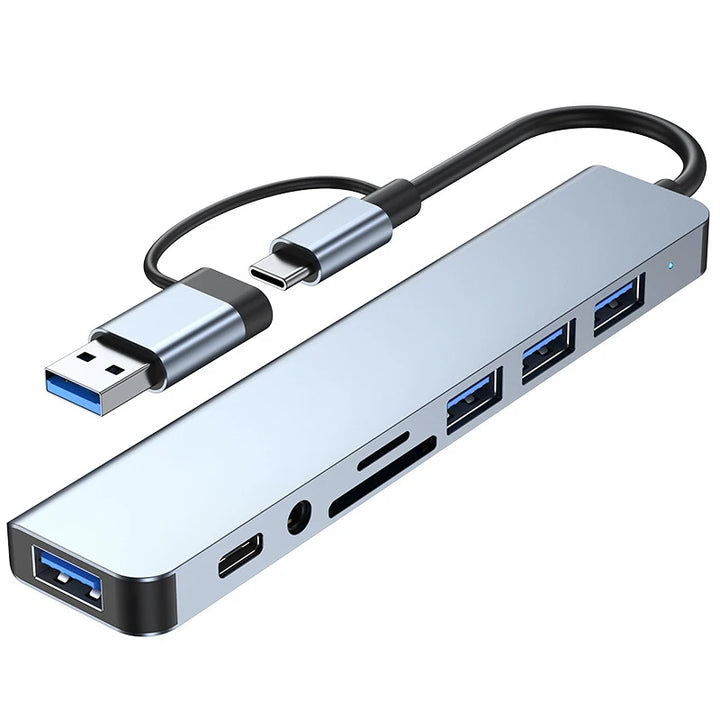 Multifunctional USB hub with multiple ports on a white background