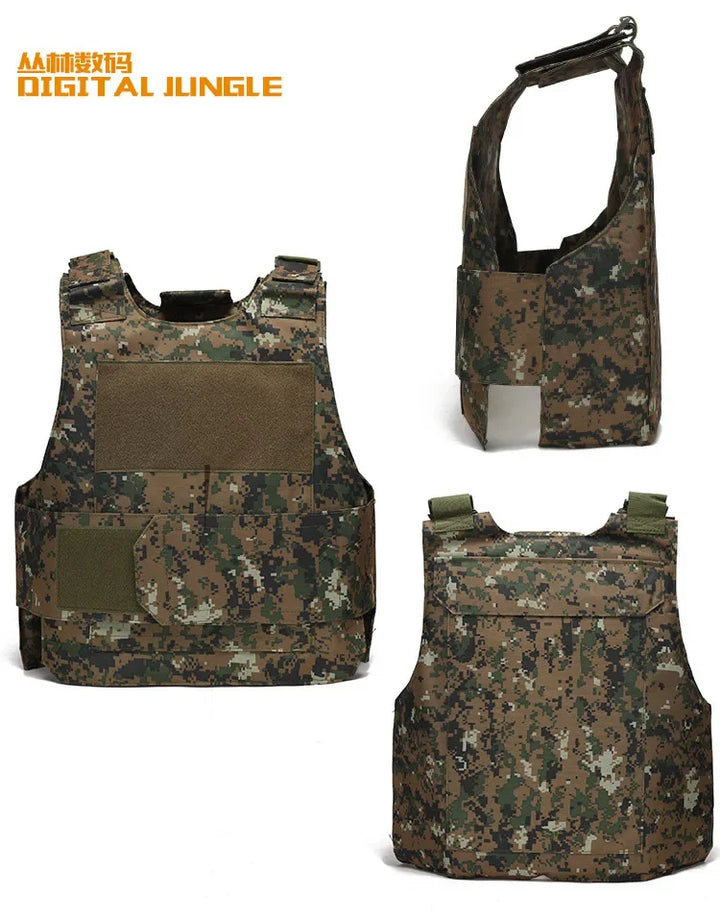Camouflage tactical vests with 'Digital Jungle' branding on a white background