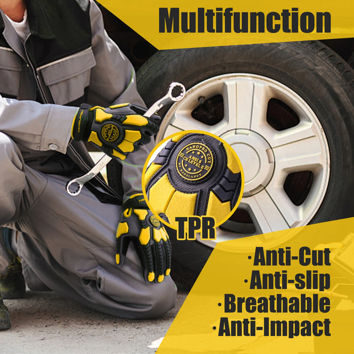 Handlandy Heavy Duty Work Gloves For Men Cut 6 Safety Impact Protection Working Gloves Touch Screen Mechanics Gloves product image showing features or usage