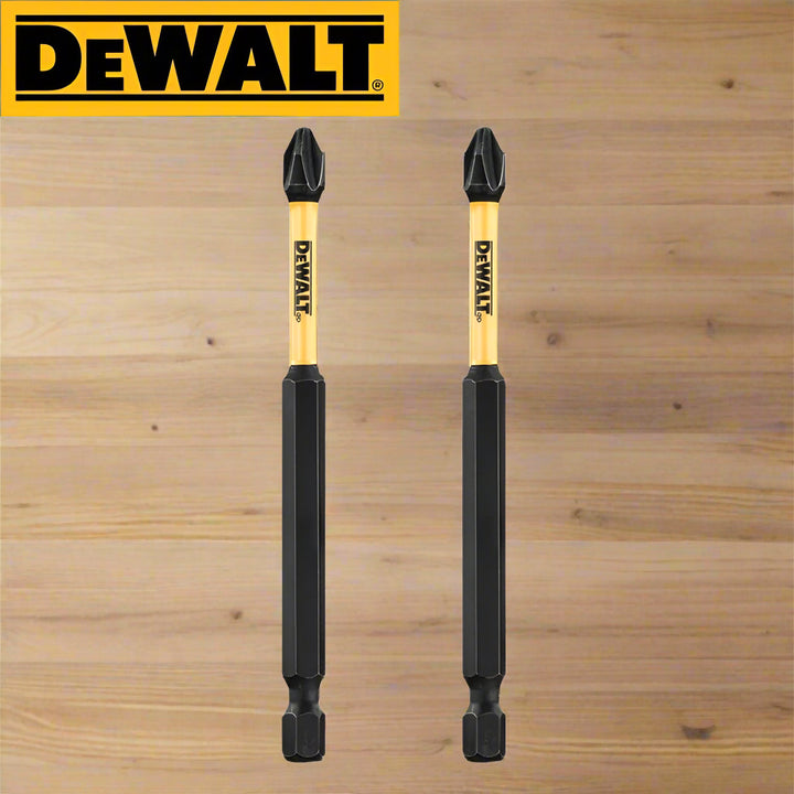 Pair of DEWALT magnetic Philips head driver set displayed on workbench 