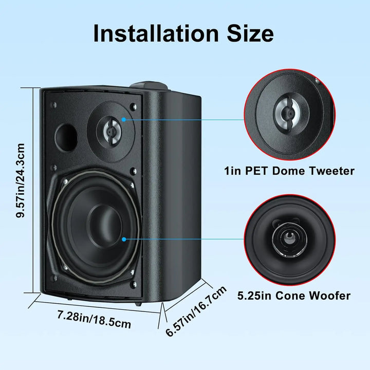 SmartGearPros Waterproof Wall-Mount Speakers – 5.25" Dual Bluetooth Outdoor/Indoor Pair, 300W with Mounting Brackets