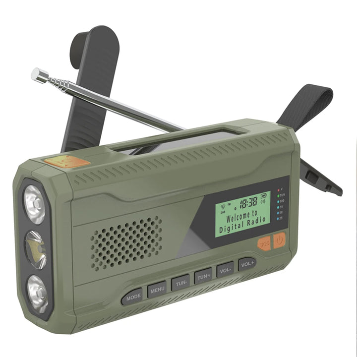 SmartGearPros Emergency Weather Radio with Bluetooth Speaker - Hand Crank Solar Rechargeable FM AM SW DAB Flashlight
