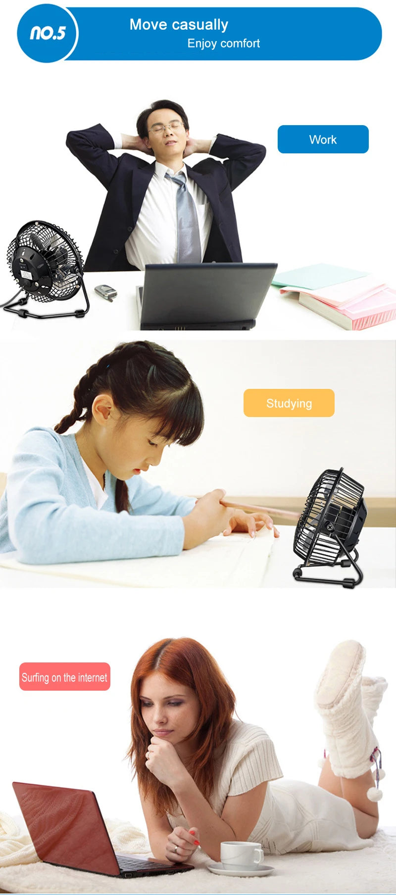 SmartGearPros Mini USB Desk Fan – 4in/6in Portable Metal Cooling Fan for Office, Home & Dorm Use