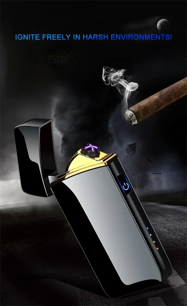 SmartGearPros Electric Windproof Metal Lighter Double Arc Flameless Plasma Rechargeable USB Lighter LED Power Display Touch Sensor Lighters