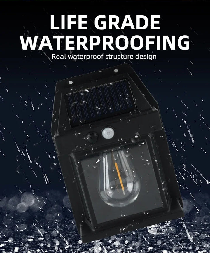 Two solar wall lamps lighting garage entrance