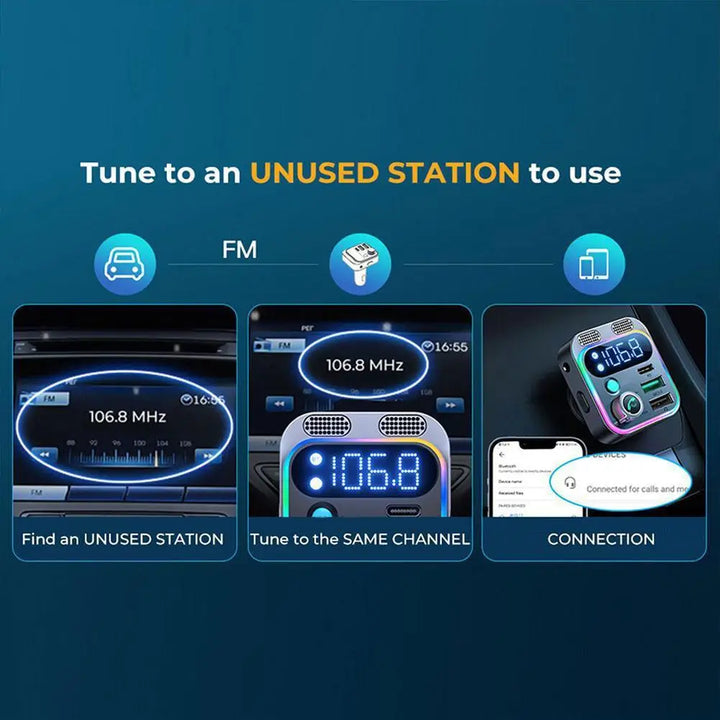 SmartGearPros Bluetooth 5.3 FM Transmitter – 4-Port USB Car Adapter with Hands-Free Calls & Hi-Fi Audio