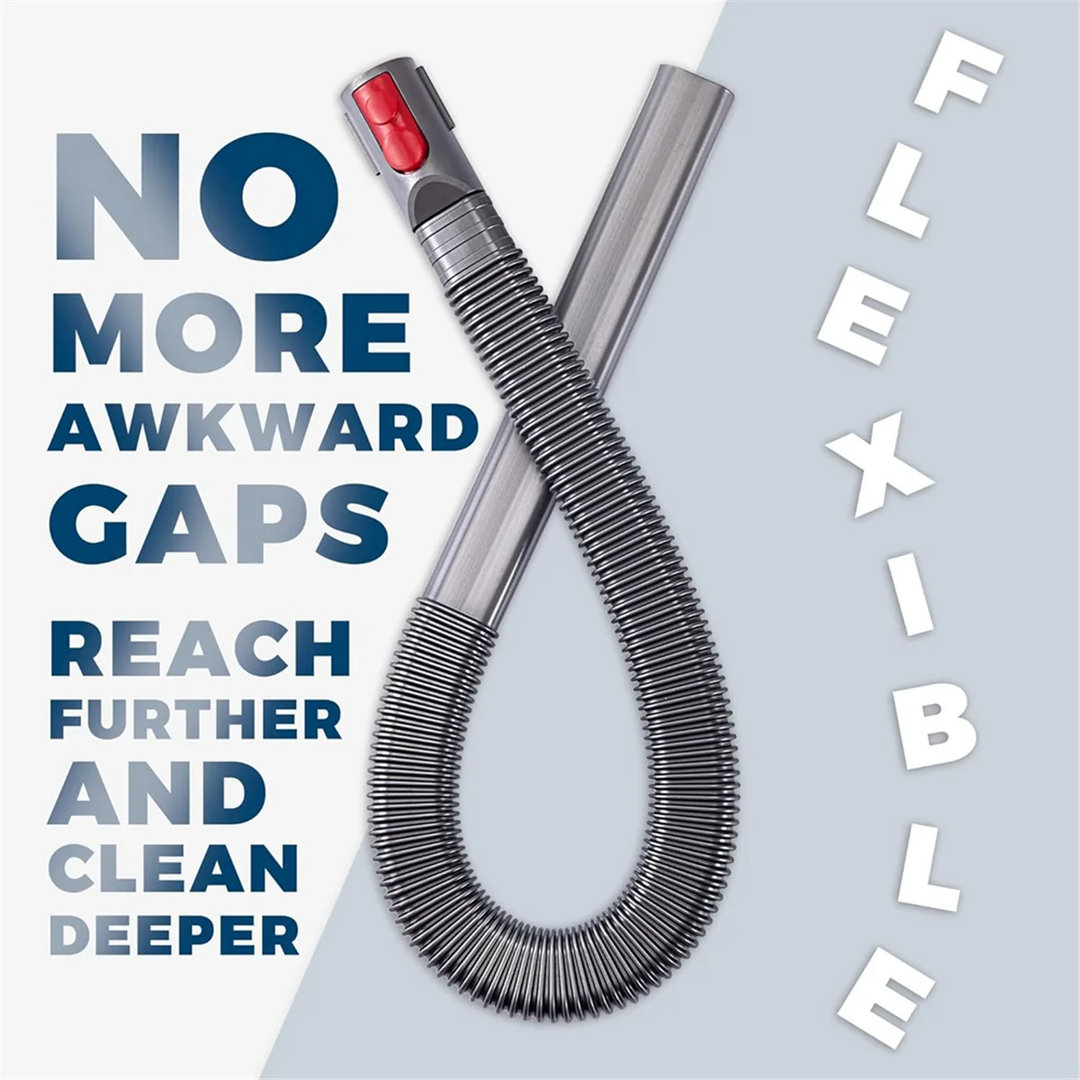 Flexible vacuum hose attachment shown coiled on floor