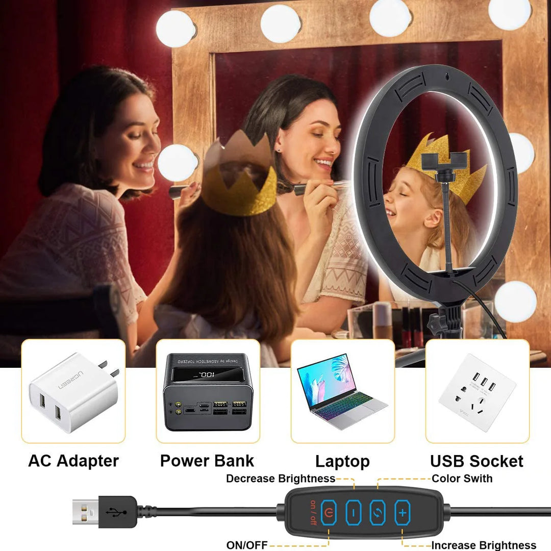 SmartGearPros Adjustable LED Ring Light Kit – 26–33cm Light with Mini or 160cm Tripod for Creators & Streamers