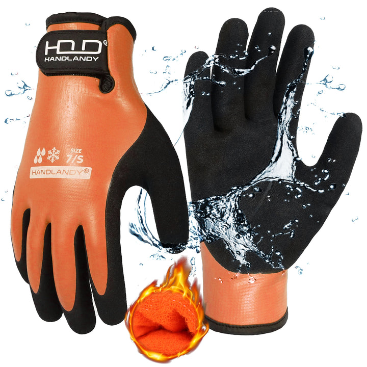 Handlandy Waterproof Work Gloves For Cold Weather Fully Submerged Rubber Warm Lining Winter Outdoor Work Gloves product image showing features or usage