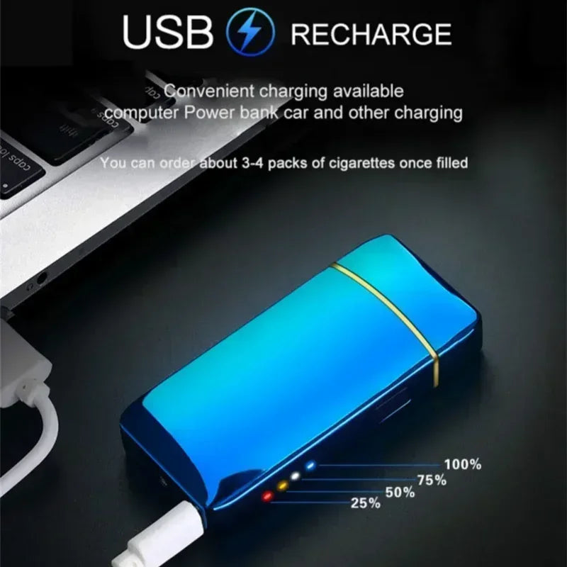 SmartGearPros Electric Windproof Metal Lighter Double Arc Flameless Plasma Rechargeable USB Lighter LED Power Display Touch Sensor Lighters