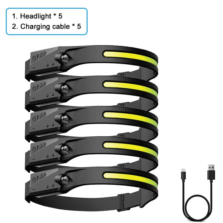 SmartGearPros USB Rechargeable LED Headlamp – Waterproof Sensor Flashlight for Camping & Fishing