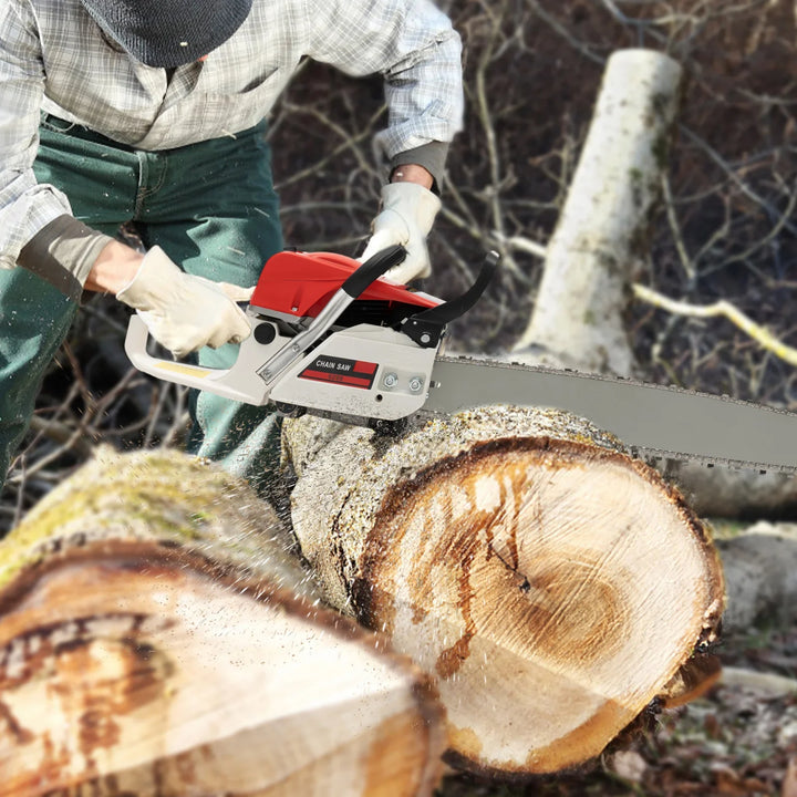 22 Inch 52Cc Gasoline Chainsaw Single Cylinder Air Cooled 2 Stroke Chainsaw Cutting Wood Gas Sawing 7500Rpm For Cutting Wood product image showing features or usage