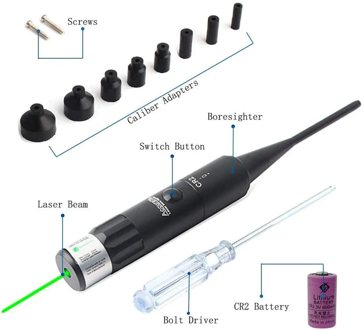 SmartGearPros Green Laser BoreSighter Kit - .177 to .50 Caliber Rifles & Handguns