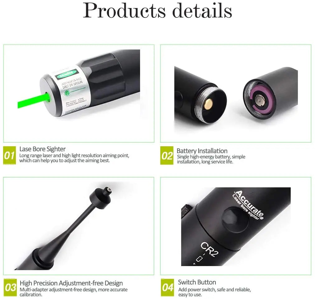 SmartGearPros Green Laser BoreSighter Kit - .177 to .50 Caliber Rifles & Handguns