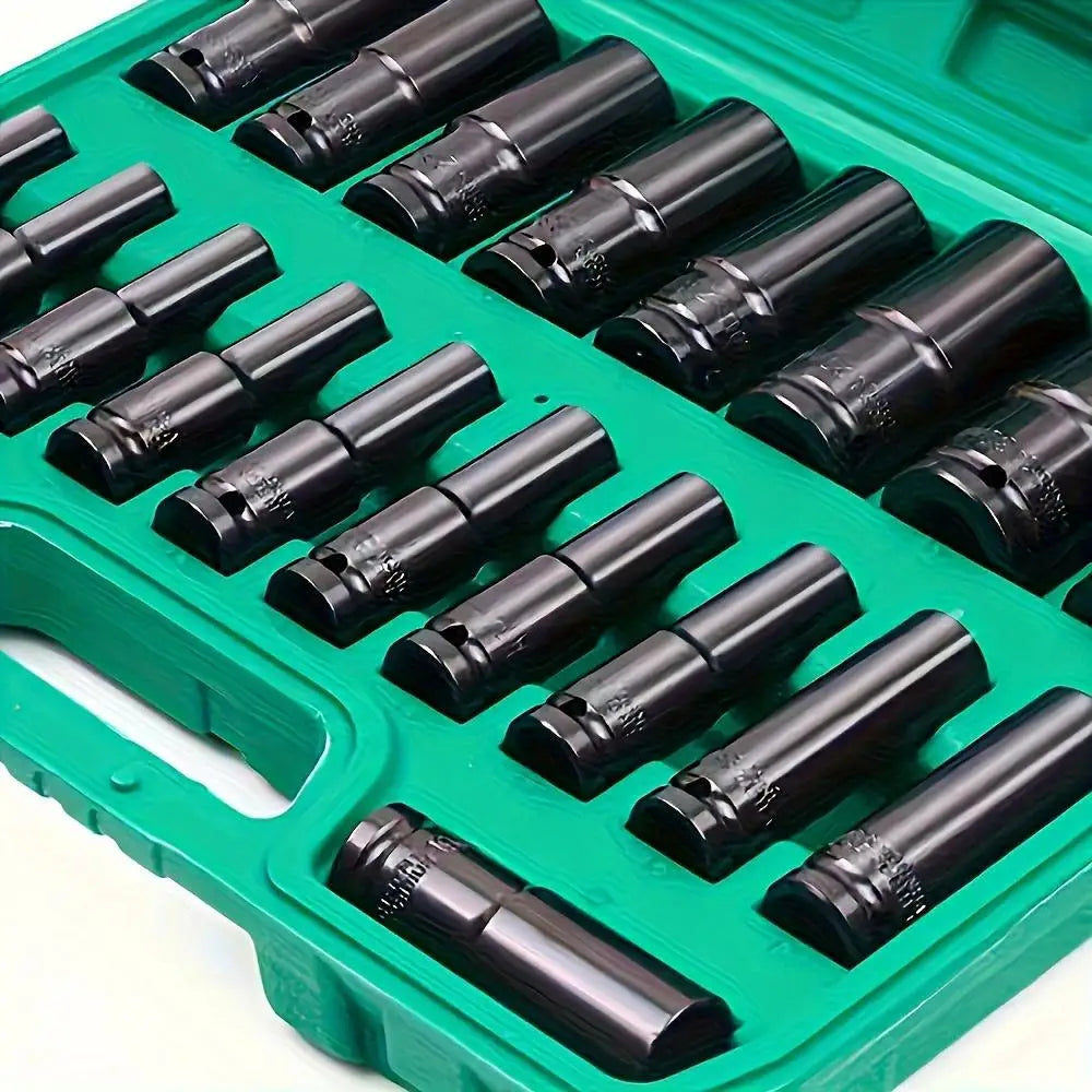 Heavy Duty 1 2 Inch Drive Hex Sleeve Set 20 Piece 8 32Mm Black Finish product image showing features or usage