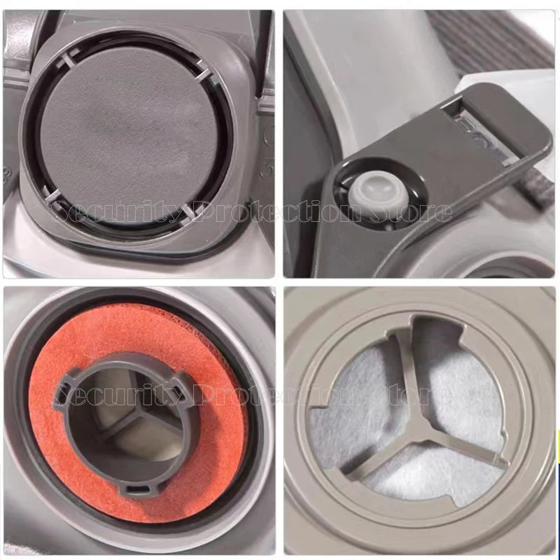 17-in-1 6200 Gas Mask Collage of four close-up images showing different filter components.