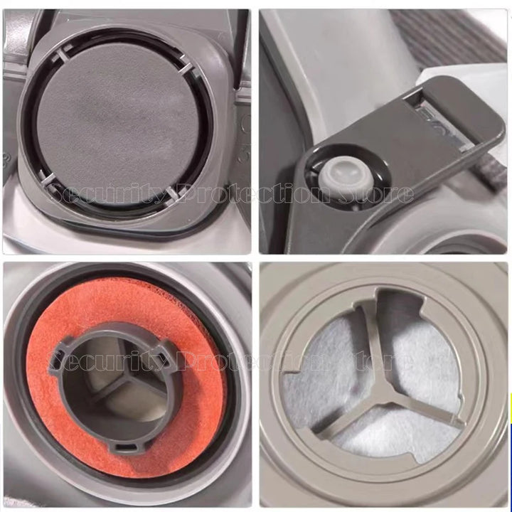 17-in-1 6200 Gas Mask Collage of four close-up images showing different filter components.