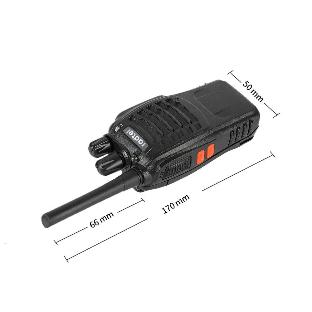 Black walkie talkie with measurements on a white background