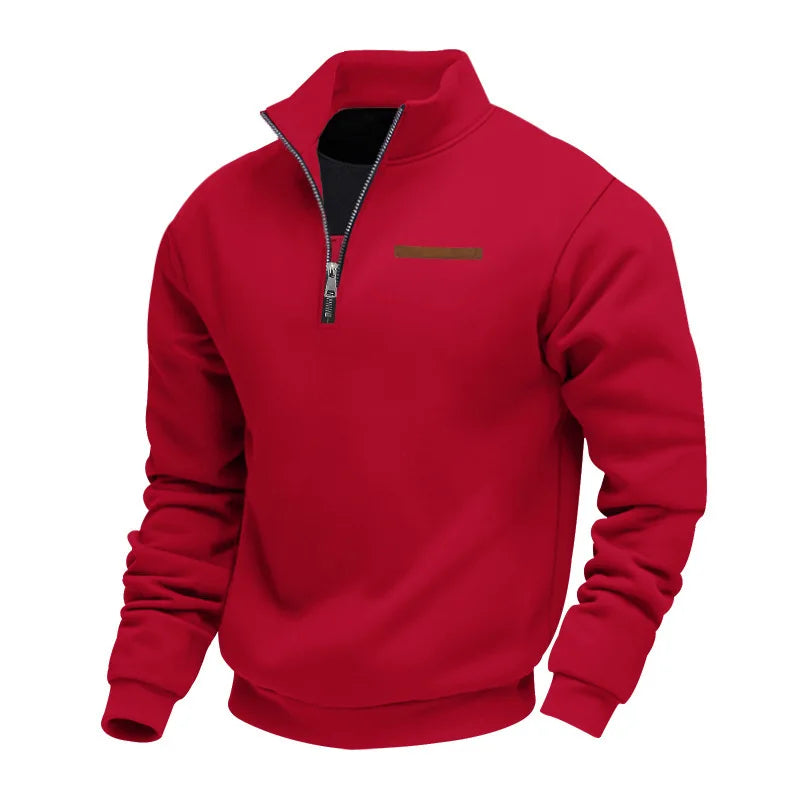 Men's Heavy Fleece Sweater - Half-Zip Stand Collar Pullover
