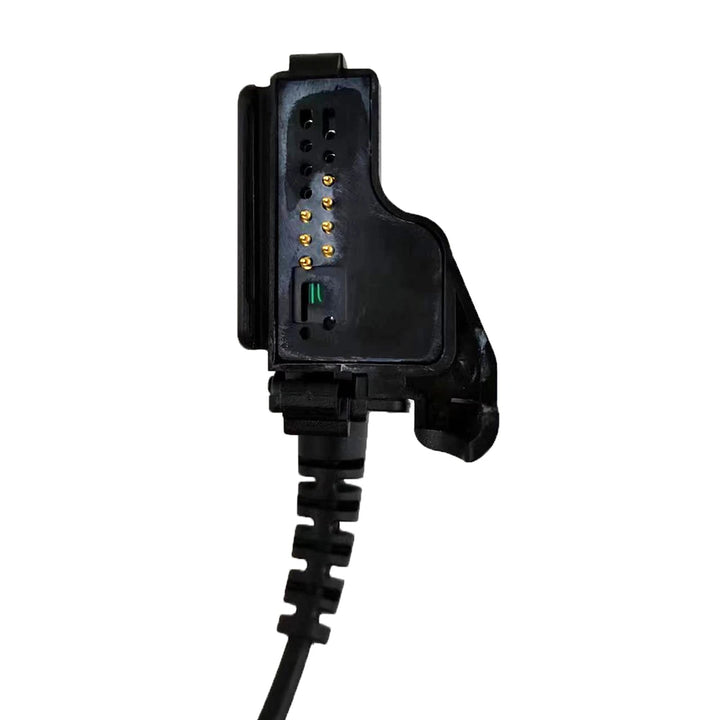 Black electronic device with a coiled cable on a white background