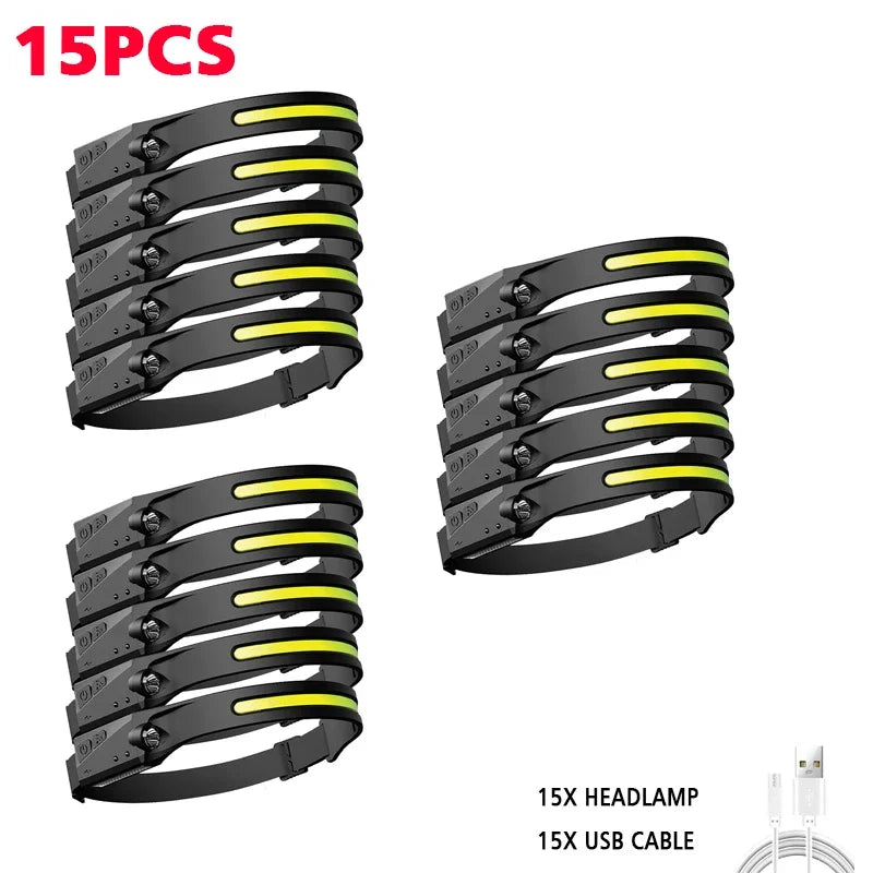 SmartGearPros USB Rechargeable LED Headlamp – Waterproof Sensor Flashlight for Camping & Fishing