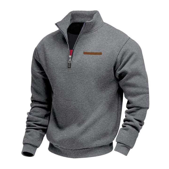 Men's Heavy Fleece Sweater - Half-Zip Stand Collar Pullover