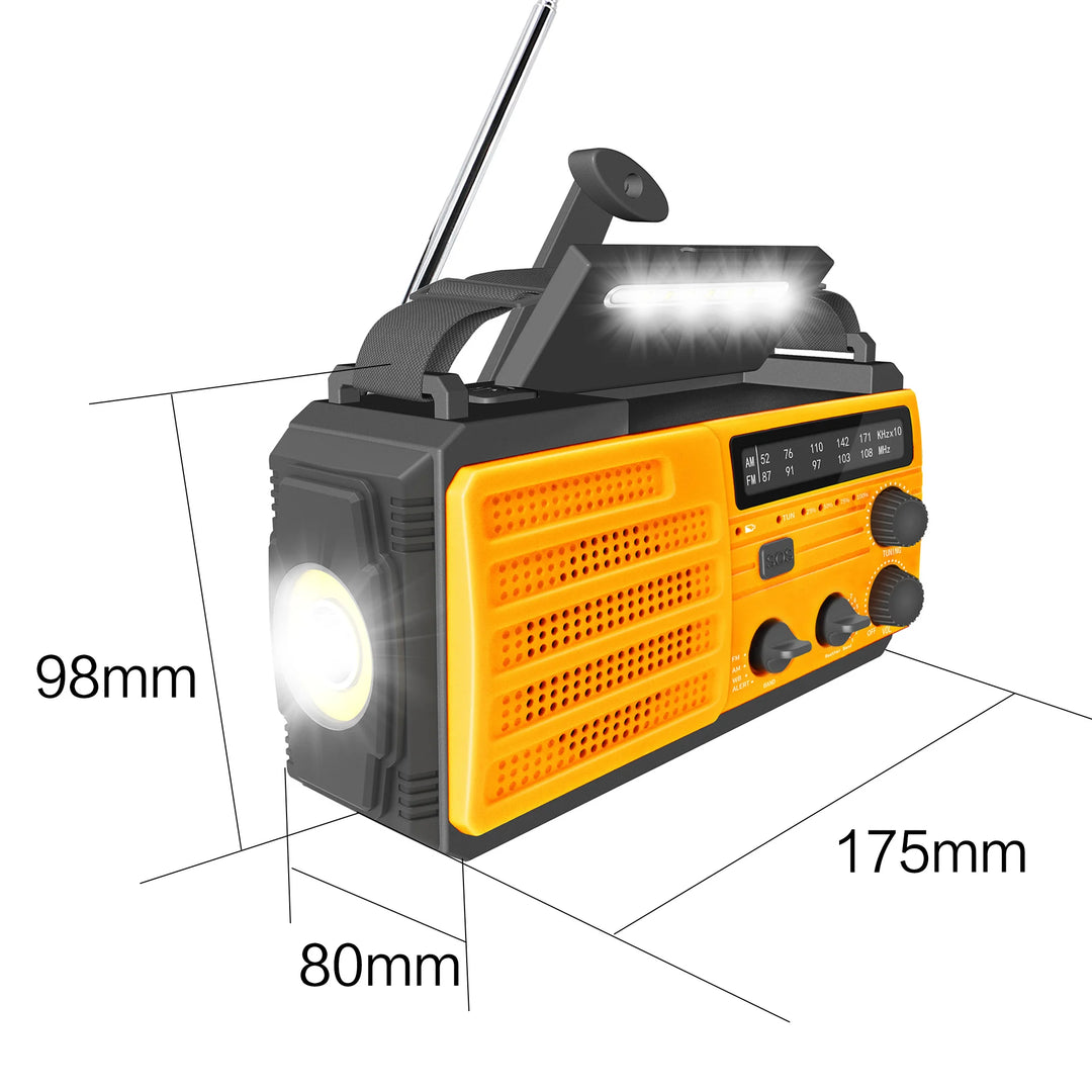 SmartGearPros Emergency Weather Radio - FM AM WB Hand Crank Solar USB Charging 2000mAh Power Bank LED Flashlight