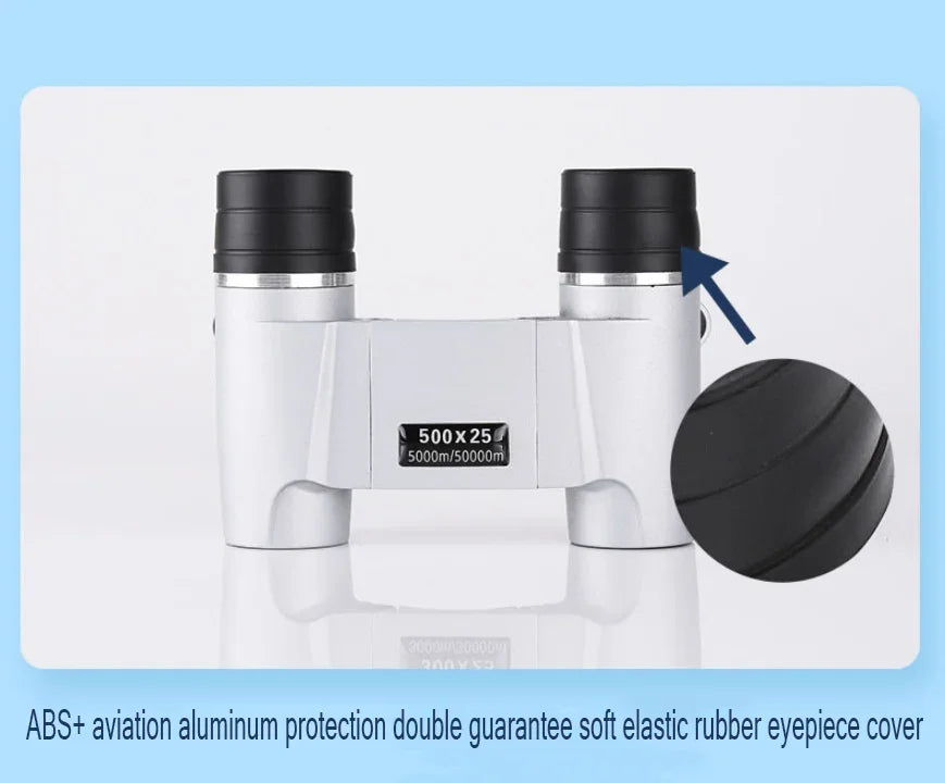 Binoculars with black eyecups on a white background