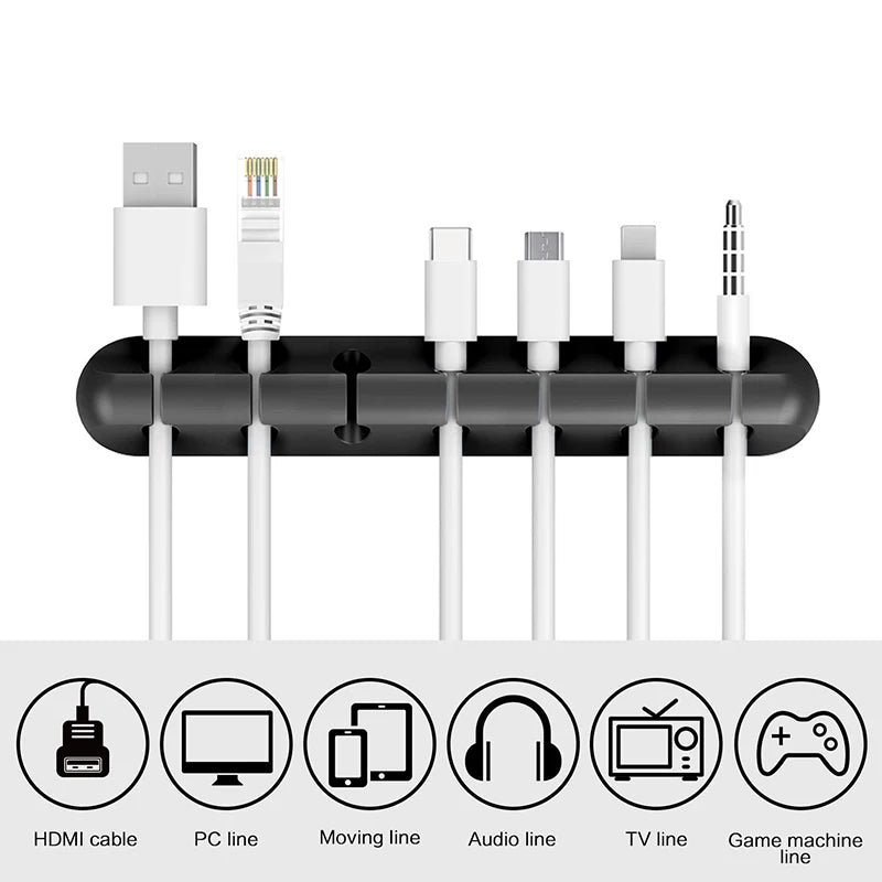 SmartGearPros Silicone USB Cable Organizer – 3/5/7-Hole Cable Winder for Desk, Car, or Wall Mounting