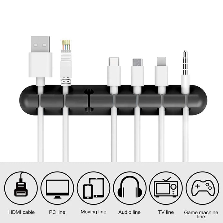 SmartGearPros Silicone USB Cable Organizer – 3/5/7-Hole Cable Winder for Desk, Car, or Wall Mounting