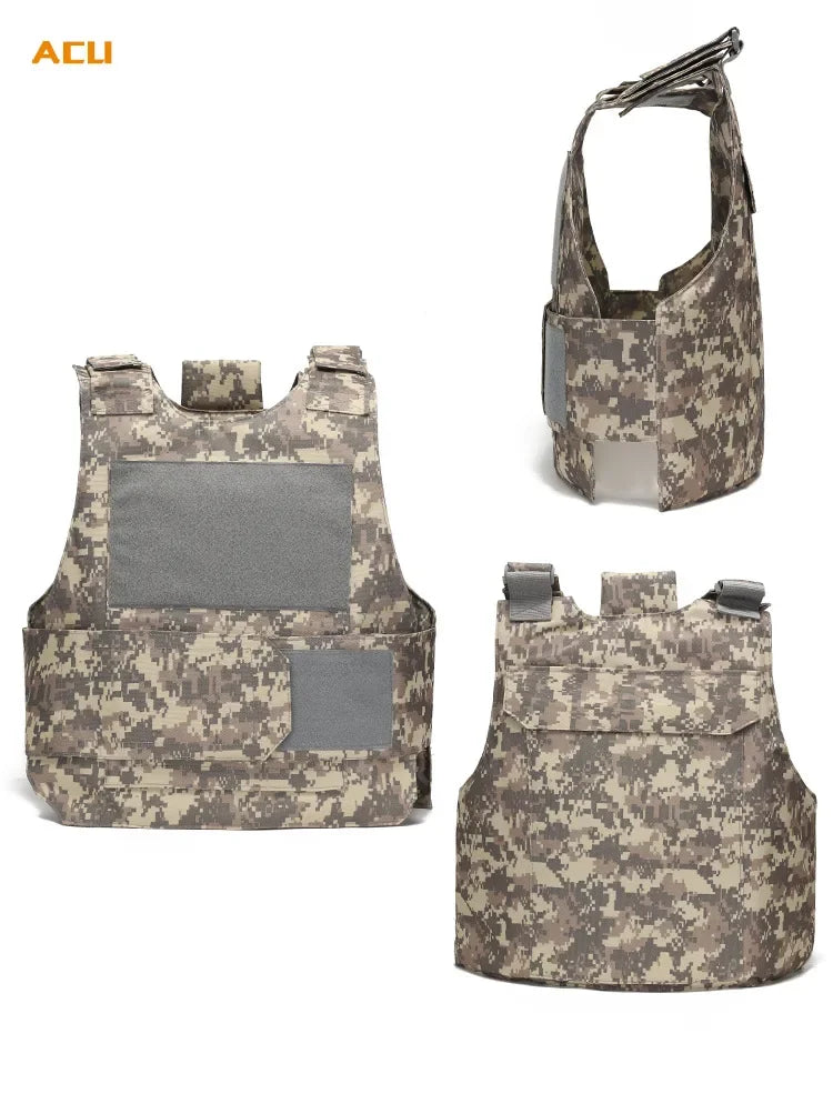 Camouflage tactical vest and pouch on a white background with 'ACU' branding.