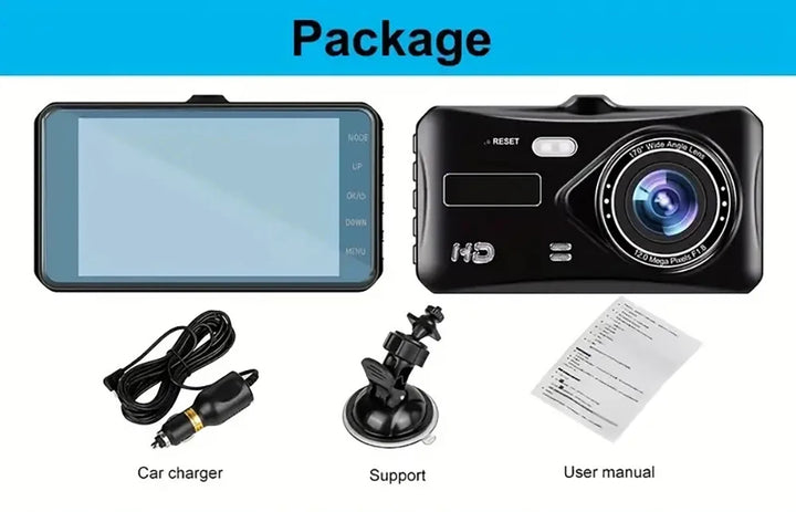 1080P Front & Rear Dash Cam – 4-inch Touchscreen