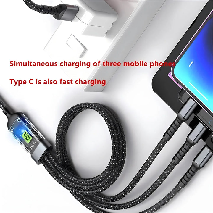 SmartGearPros OmniCharge 100W Cable – 3-in-1 Multi Charging Cord with USB-C, Lightning & Micro