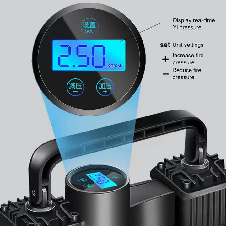 12V 150Psi Mini Air Compressor Dual Cylinder Heavy Duty Tire Inflator With Led Light Car Electric Air Pump Auto Inflatable Pump product image showing features or usage