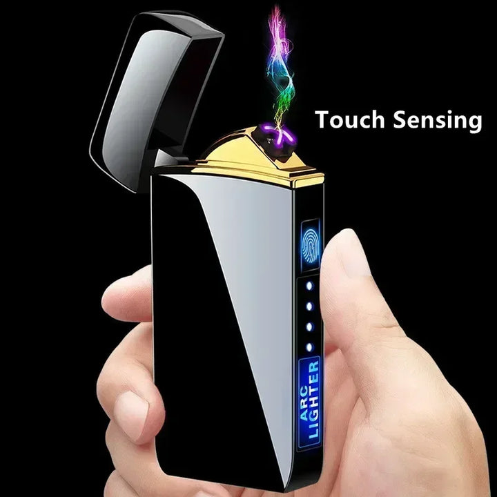 SmartGearPros Electric Windproof Metal Lighter Double Arc Flameless Plasma Rechargeable USB Lighter LED Power Display Touch Sensor Lighters