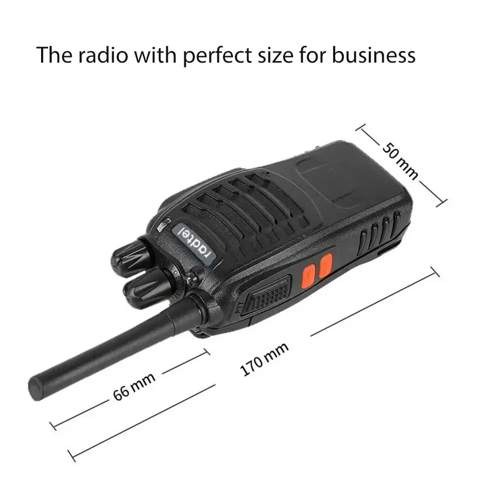 Black radio with dimensions labeled on a white background
