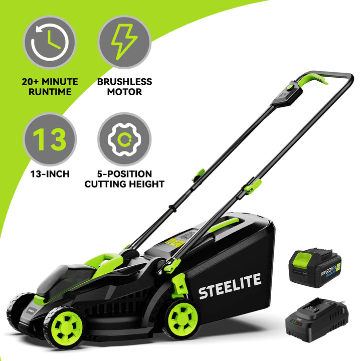 SmartGearPros 13" Electric Lawn Mower – Lightweight 2-in-1 Corded Mower with Grass Catcher