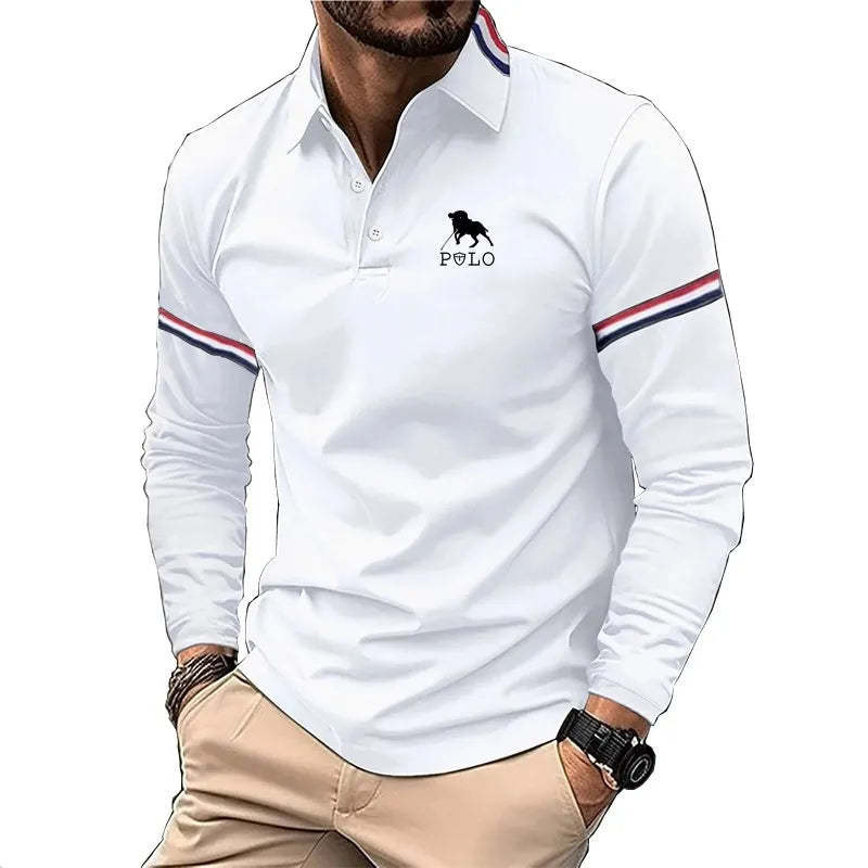 Man wearing a white polo shirt