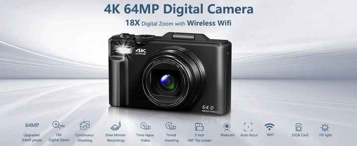 SmartGearPros 4K Compact Digital Camera – 18X Zoom, 48MP Photography & Vlogging Ready