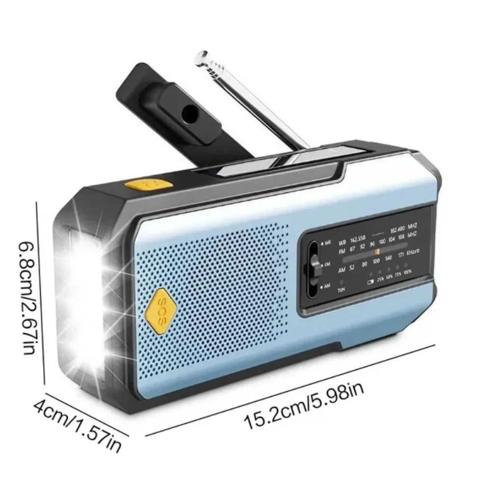 SmartGearPros Emergency Weather Radio - FM AM WB Hand Crank Solar USB Charging 2000mAh Power Bank LED Flashlight