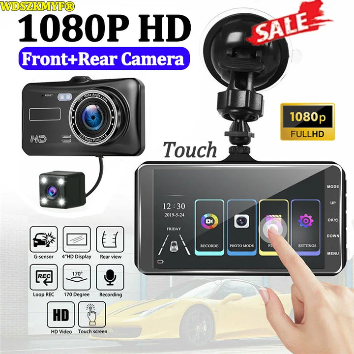 1080P Front & Rear Dash Cam – 4-inch Touchscreen