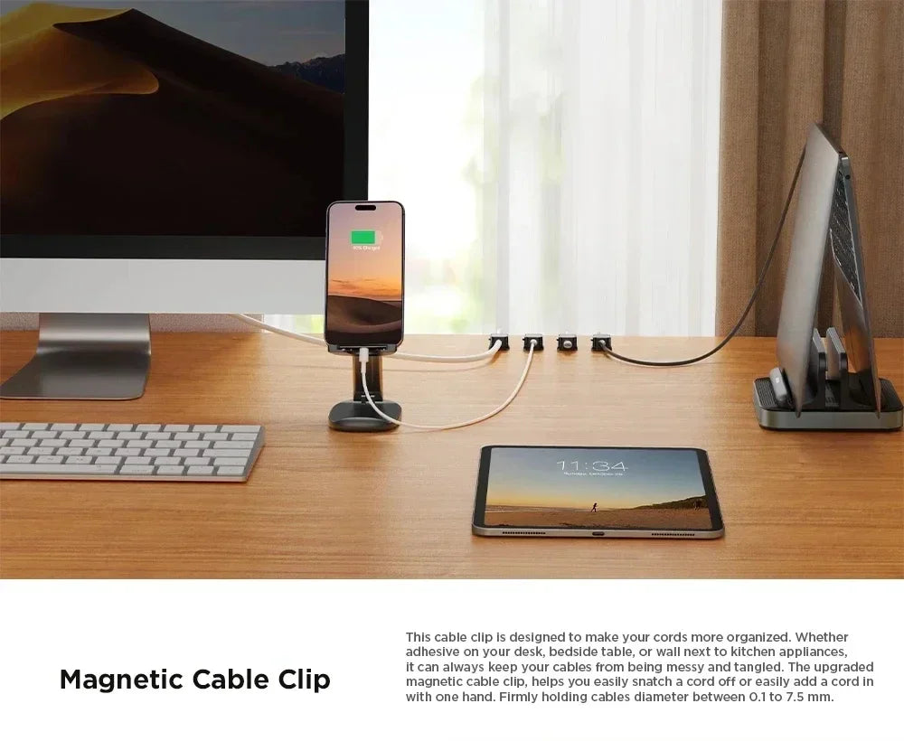 SmartGearPros Magnetic Cable Clip – Adhesive Cord Organizer with Snap-On Holders for Desk, Car & Wall Use