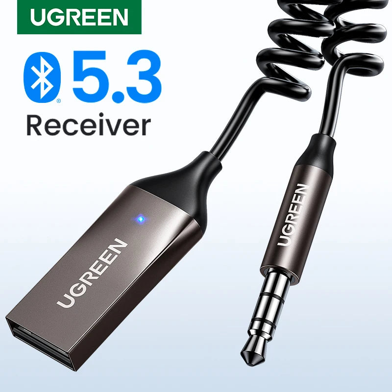 Ugreen Bluetooth Receiver 5 3 Adapter Hands Free Car Kits Aux Audio 3 5Mm Jack Music Wireless Receiver For Car Bt Transmitter product image showing features or usage