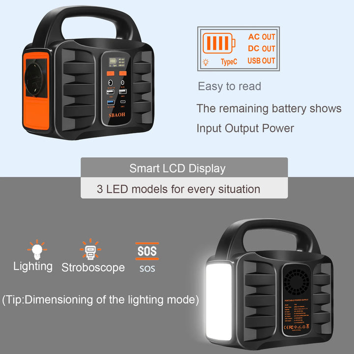 SmartGearPros Portable Power Station,155Wh 42000mAh Outdoor Solar Generator with 110V/150W(Peak 200W) AC Outlet and USB-C PD(30W) Port,Power – High-Capacity, Portable & Reliable Power Solution for Outdoor Adventures & Emergencies
