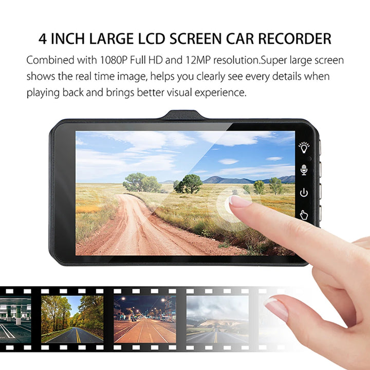 1080P Front & Rear Dash Cam – 4-inch Touchscreen