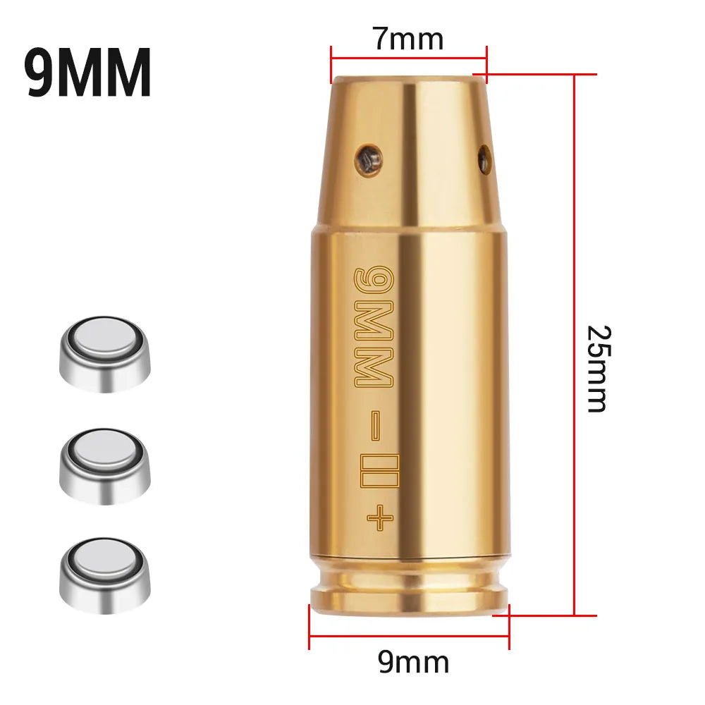 9mm bullet casing with dimensions on a white background