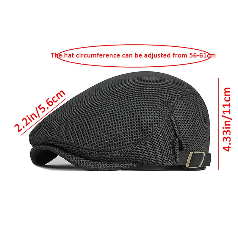 1Pc Mens Casual Hat Berets Caps For Spring Summer Autumn Flat Cap Breathable Mesh Cap Flat Peaked Beret Hats Golf Hat product image showing features or usage