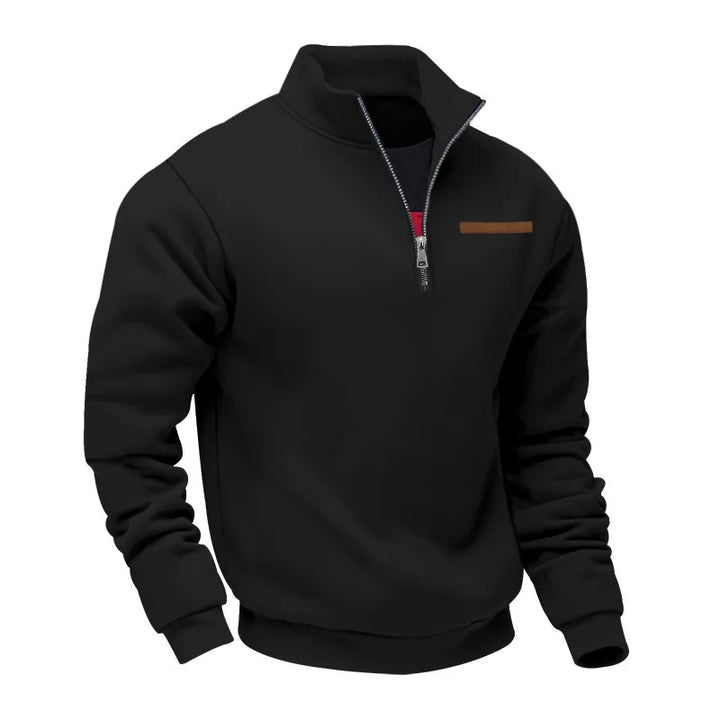 Men's Heavy Fleece Sweater - Half-Zip Stand Collar Pullover